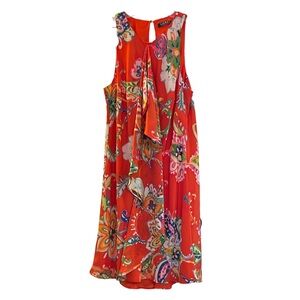 Lauren Ralph Lauren Orange Floral Paisley Ruffle Sundress Size 8P